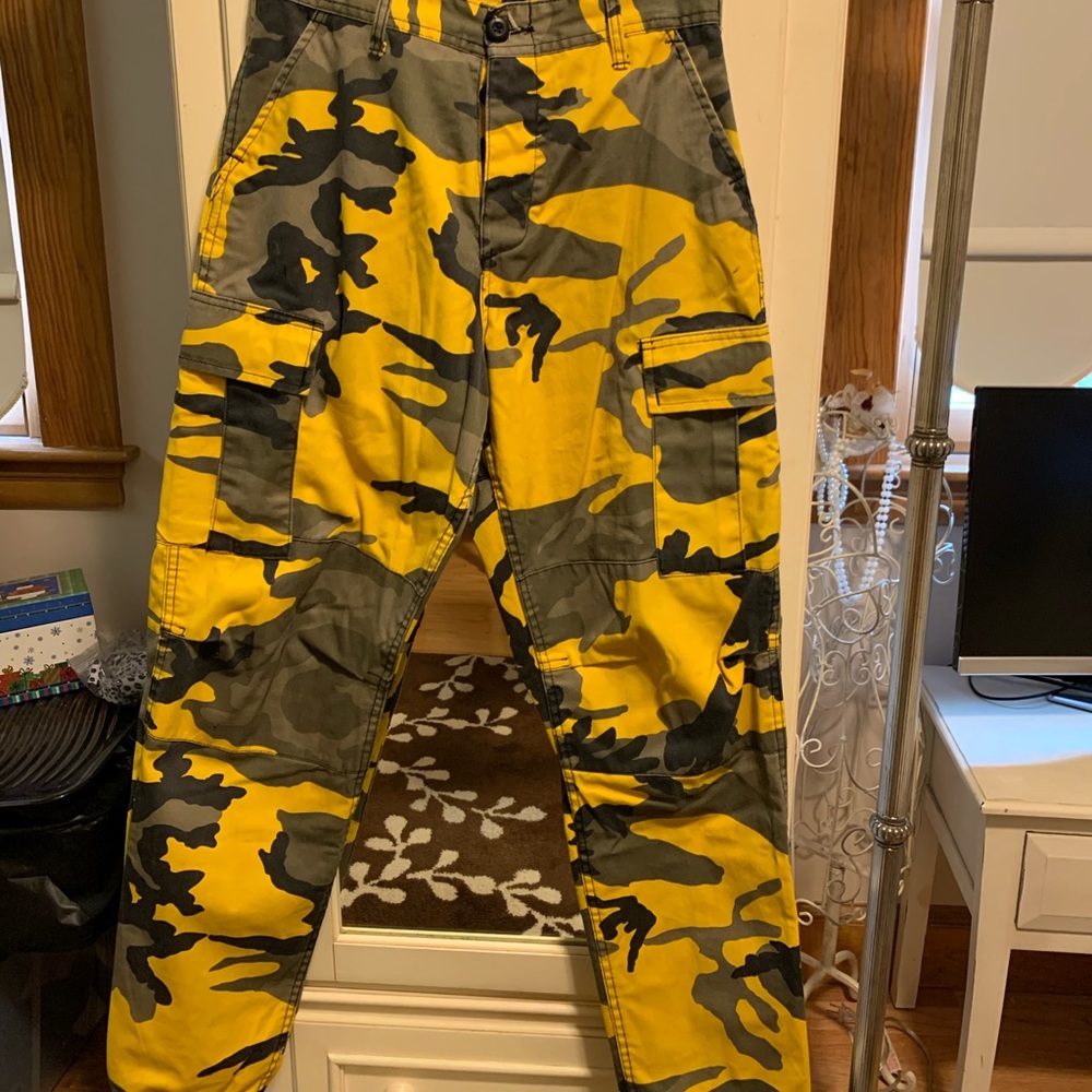 Yellow camo cargo pants
